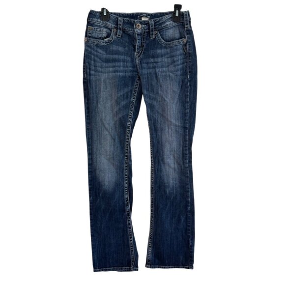 Silver Jeans Denim - Silver Jeans Aiko Bootcut Womens Jeans W28 L35 Dark Wash Denim 5-Pocket Design